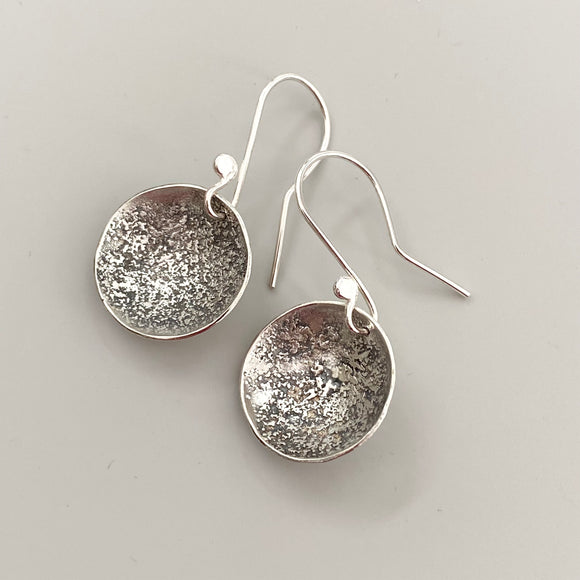 textured silver disc earrings