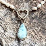 Pearl Necklace with Larimar Pendant