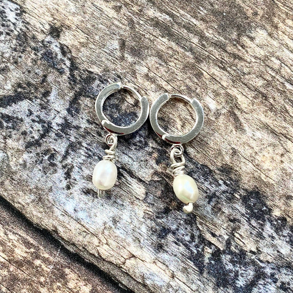 Pearl Huggie Hoops