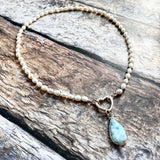 Pearl Necklace with Larimar Pendant