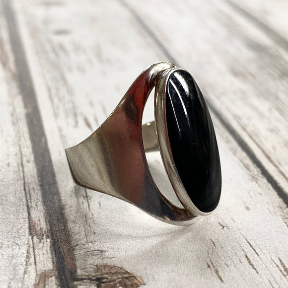 Vintage Black Onyx Saddle Ring
