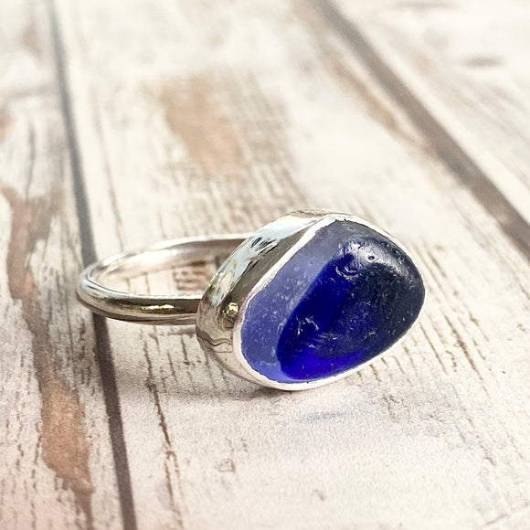 Sea glass multi silver ring