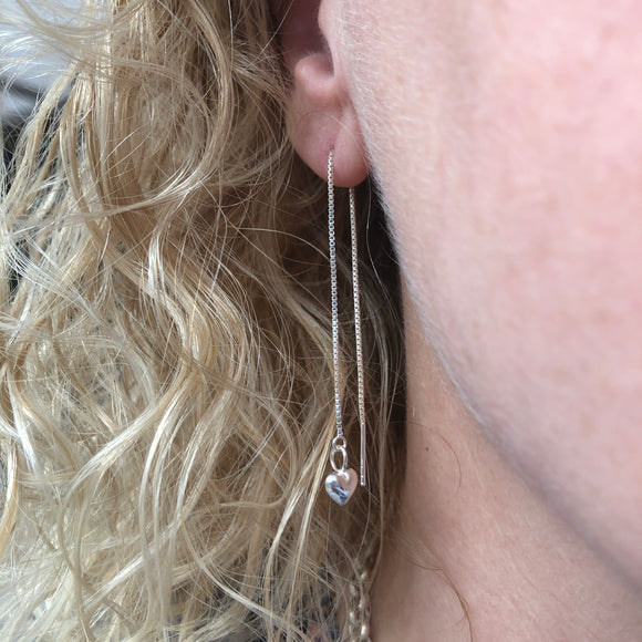 silver heart ear threaders 