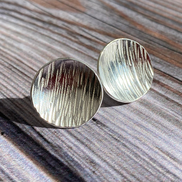 silver hammered cup earrings