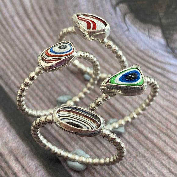 silver fordite rings