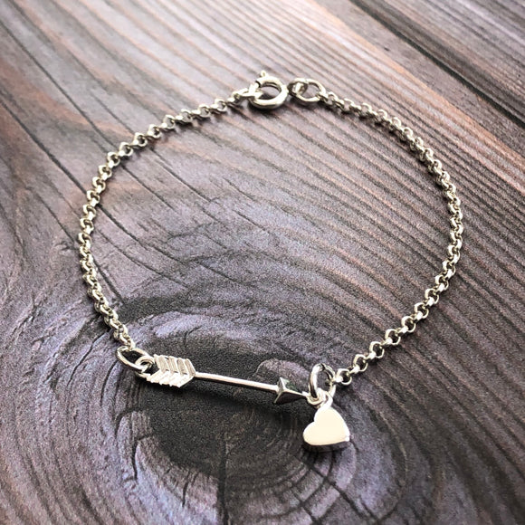 silver heart and arrow bracelet