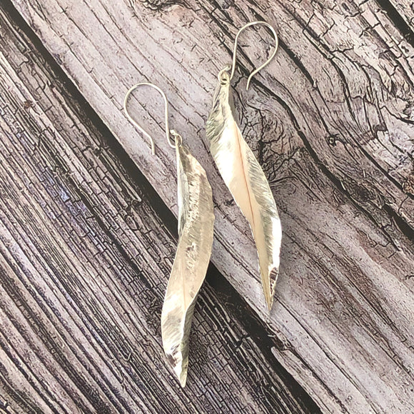 silver hammered leaf earrings