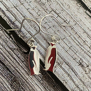 silver penguin earrings