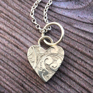 silver engraved heart pendant
