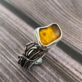 Amber Sea Glass Wrap Ring