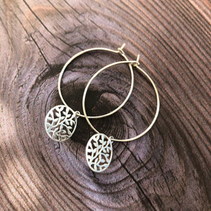 silver leaf hoop earrings